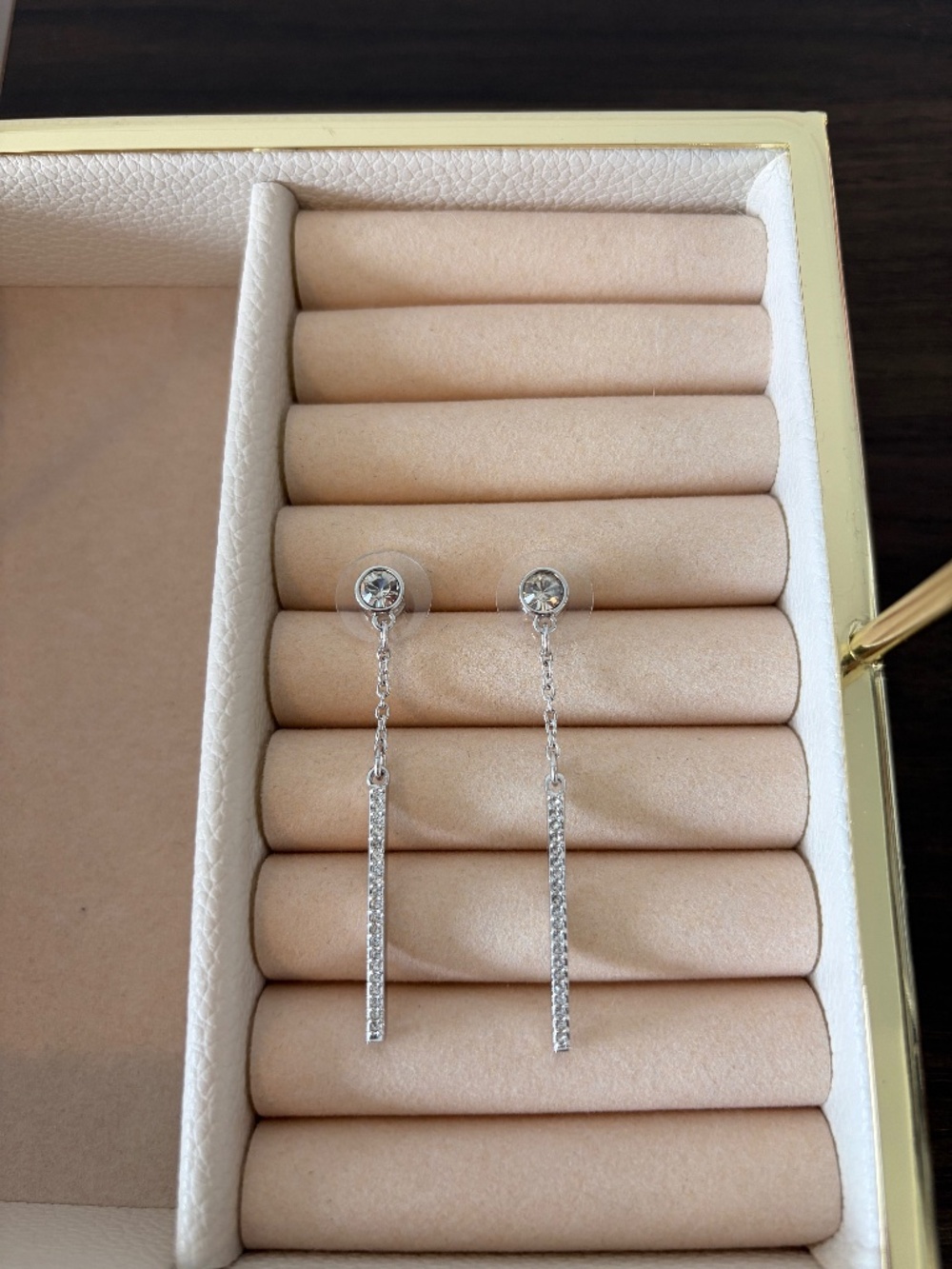 Swarovski Bar Drop Earrings Silver Tone Linear Dangle